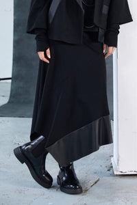 NAYA NAW25278 Angled hem punta roma skirt with leatherette panel at hem