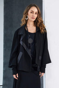 NAYA NAW25212 Wrap jacket with leatherette collar and band and pocket flap