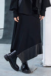NAYA NAW25278 Angled hem punta roma skirt with leatherette panel at hem