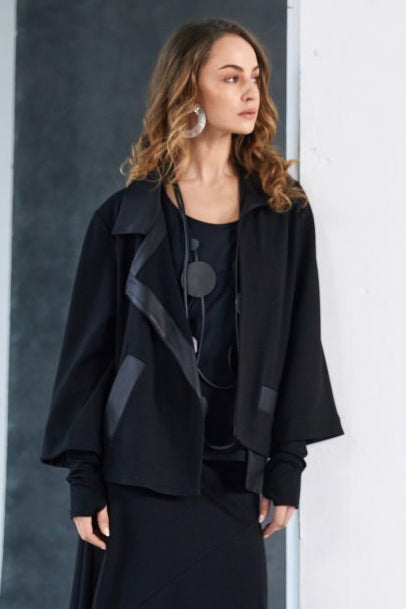NAYA NAW25212 Wrap jacket with leatherette collar and band and pocket flap