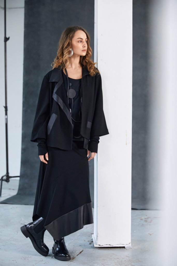 NAYA NAW25212 Wrap jacket with leatherette collar and band and pocket flap