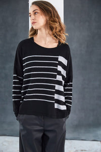 NAYA NAW25240 Round Neck Square Shape Stripped Knit