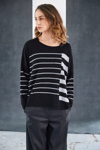 NAYA NAW25240 Round Neck Square Shape Stripped Knit
