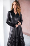 NAYA NAW25207 Leatherette Dress With Zip Detail and Lace Effect Detail@Hem