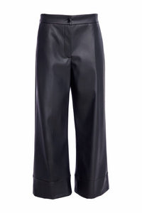 NAYA NAW25260 Wide leg leatherette trouser with band at hem