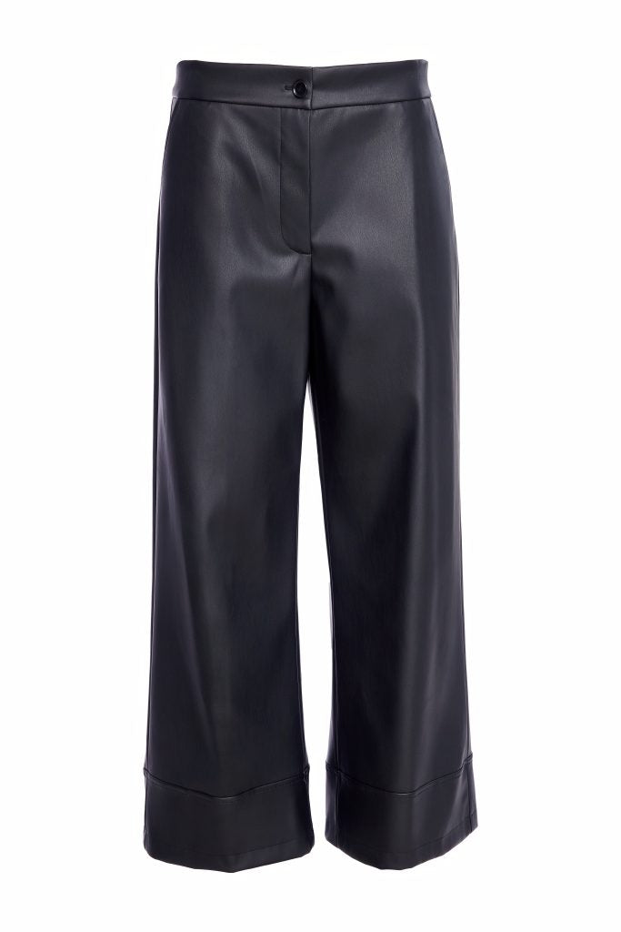 NAYA NAW25260 Wide leg leatherette trouser with band at hem