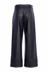 NAYA NAW25260 Wide leg leatherette trouser with band at hem