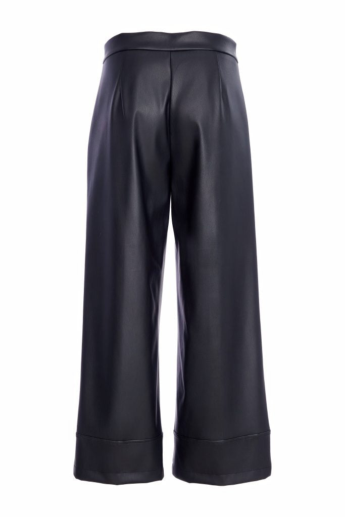 NAYA NAW25260 Wide leg leatherette trouser with band at hem