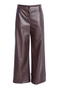 NAYA NAW25260 Wide leg leatherette trouser with band at hem