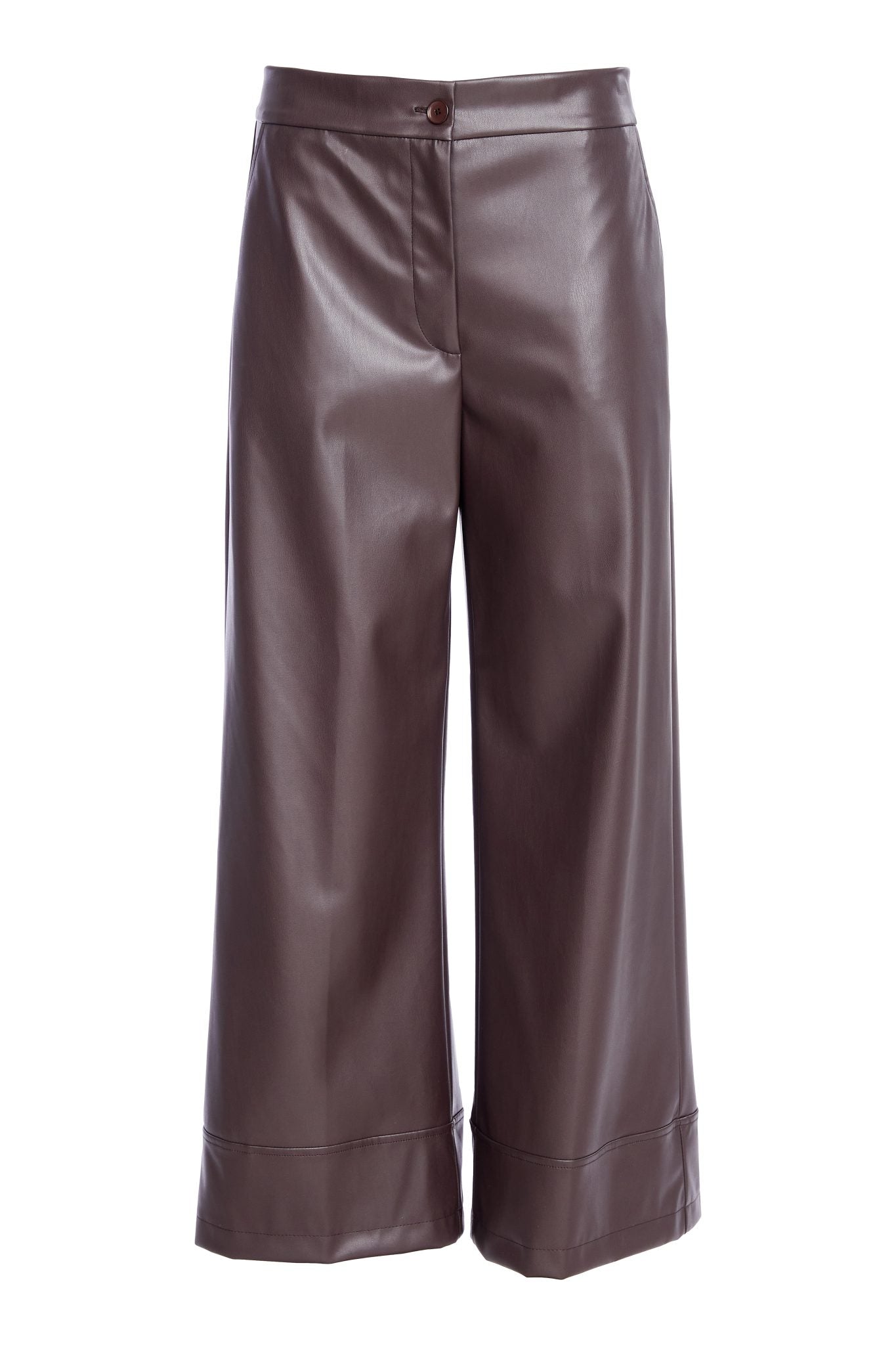 NAYA NAW25260 Wide leg leatherette trouser with band at hem