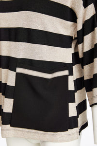 NAYA NAW25269 High neck stripped top with contrast sections and pocket