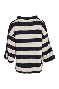 NAYA NAW25269 High neck stripped top with contrast sections and pocket