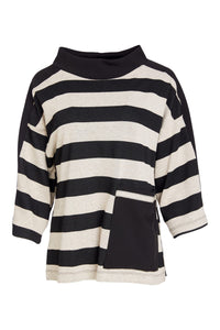 NAYA NAW25269 High neck stripped top with contrast sections and pocket