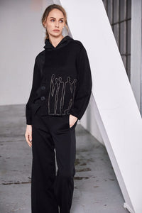 NAYA NAW25270 Placement print top with contrast hood and button detail