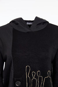 NAYA NAW25270 Placement print top with contrast hood and button detail