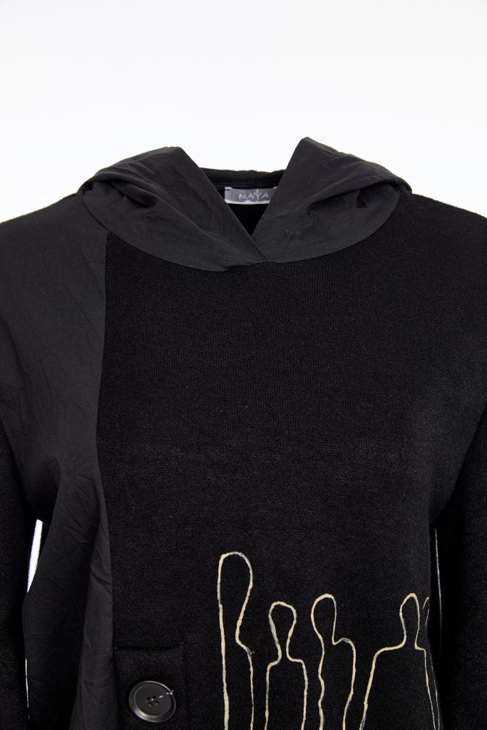 NAYA NAW25270 Placement print top with contrast hood and button detail