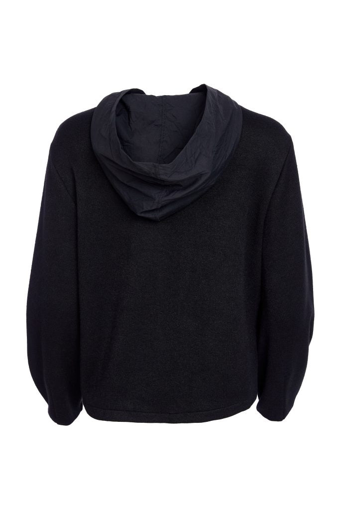 NAYA NAW25270 Placement print top with contrast hood and button detail