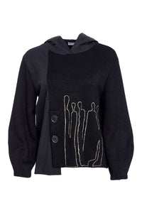 NAYA NAW25270 Placement print top with contrast hood and button detail