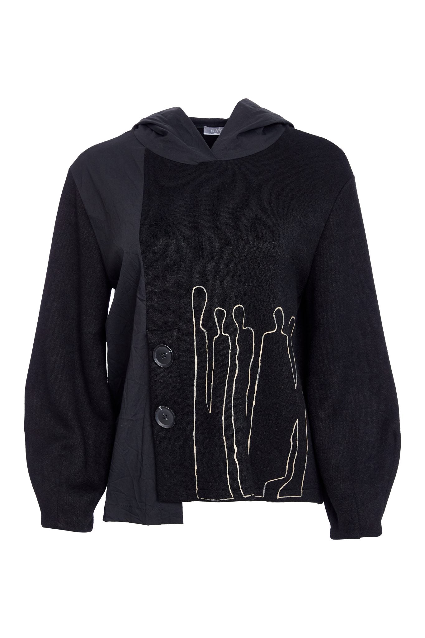 NAYA NAW25270 Placement print top with contrast hood and button detail