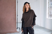 NAYA NAW25276 Placement print top with contrast cut away collar