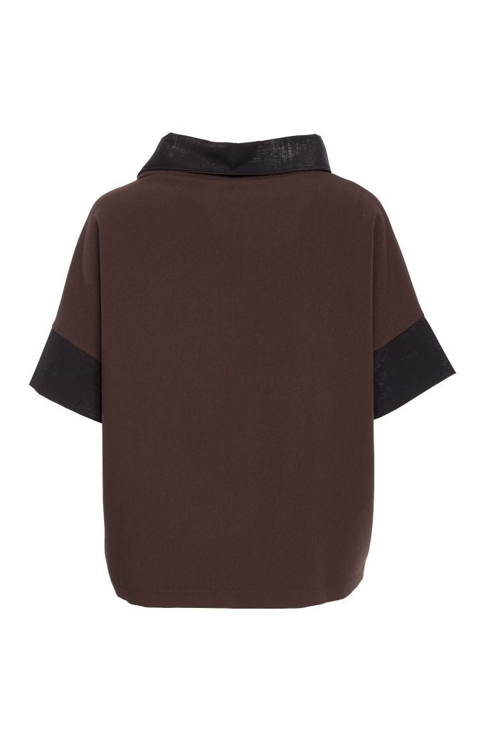 NAYA NAW25276 Placement print top with contrast cut away collar