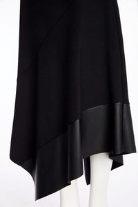 NAYA NAW25278 Angled hem punta roma skirt with leatherette panel at hem