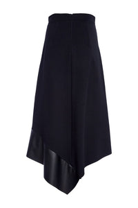 NAYA NAW25278 Angled hem punta roma skirt with leatherette panel at hem