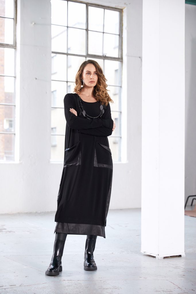 NAYA NAW25304 Round Neck Dress With Loose Pocket and Contrast Panels