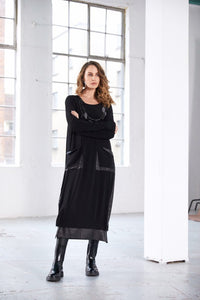 NAYA NAW25304 Round Neck Dress With Loose Pocket and Contrast Panels