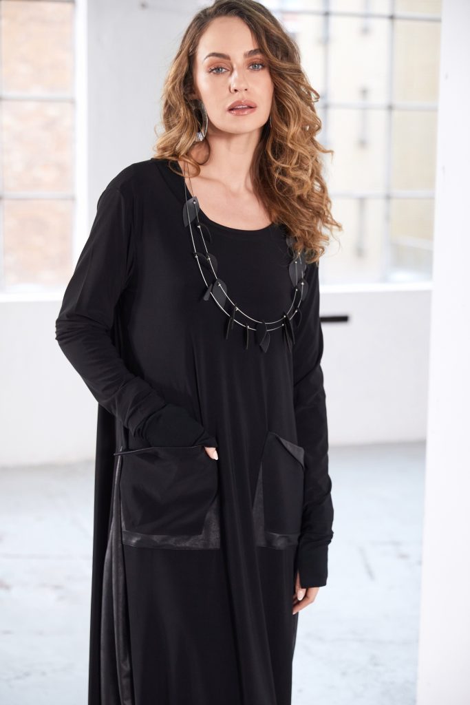 NAYA NAW25304 Round Neck Dress With Loose Pocket and Contrast Panels