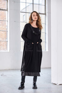 NAYA NAW25304 Round Neck Dress With Loose Pocket and Contrast Panels