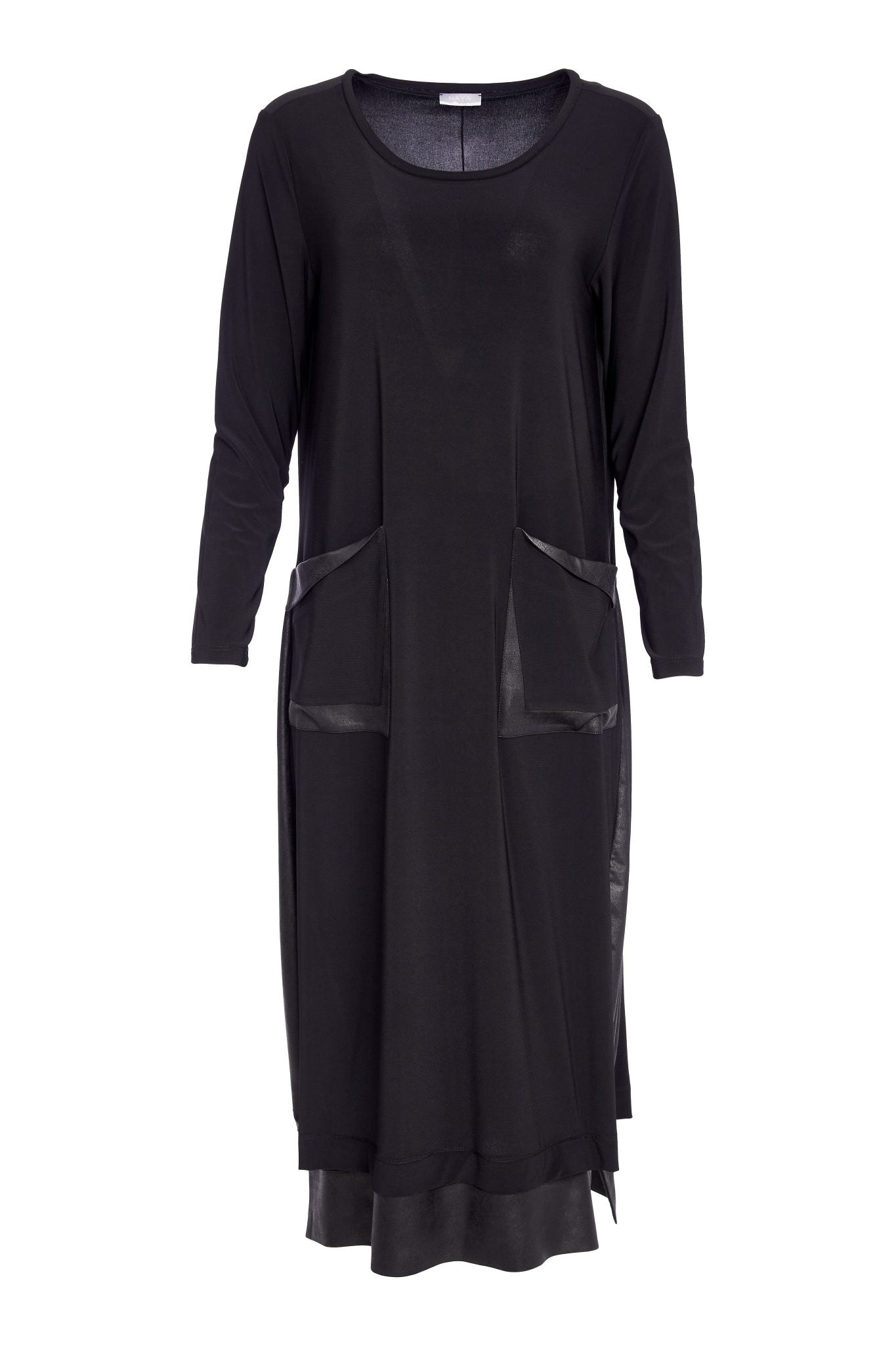 NAYA NAW25304 Round Neck Dress With Loose Pocket and Contrast Panels