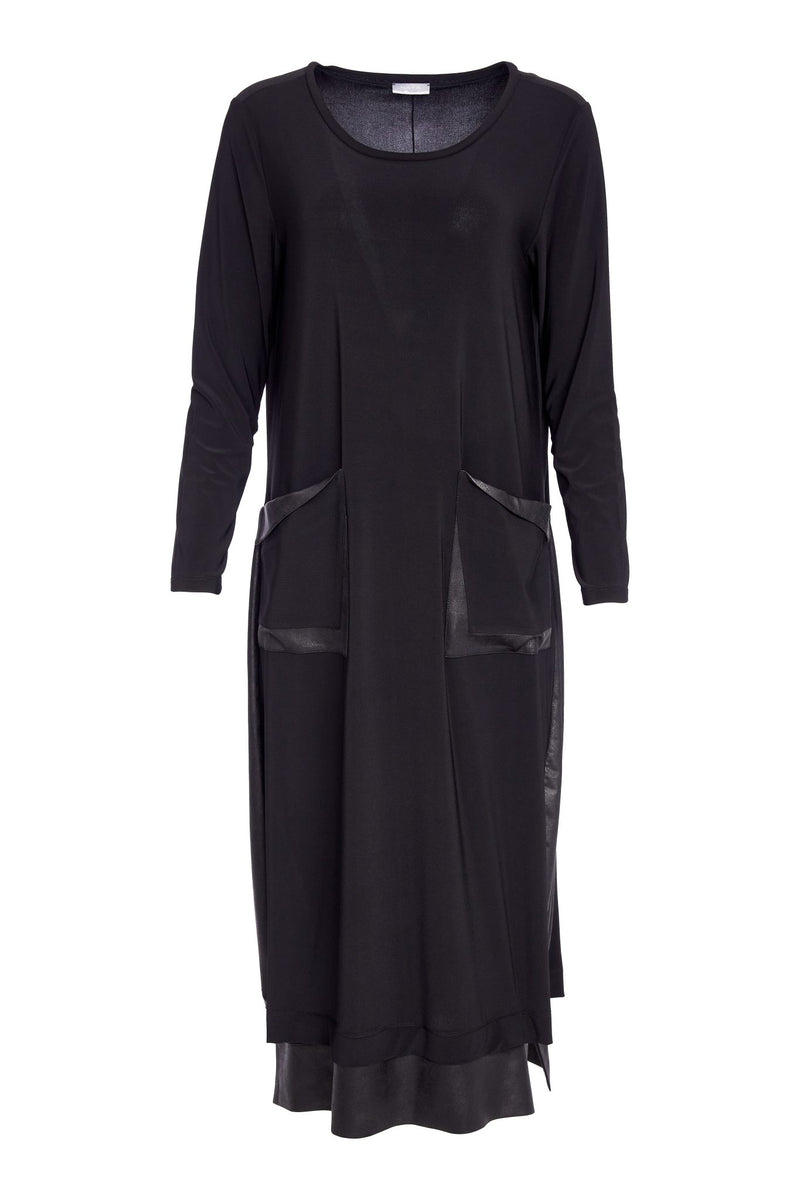 NAYA NAW25304 Round Neck Dress With Loose Pocket and Contrast Panels