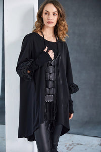 NAYA NAW25305 Curved Hemline Tunic Top With Contrast Ruched Cuff