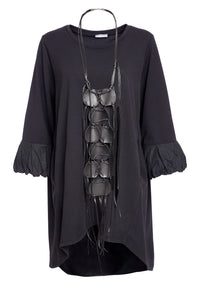 NAYA NAW25305 Curved Hemline Tunic Top With Contrast Ruched Cuff