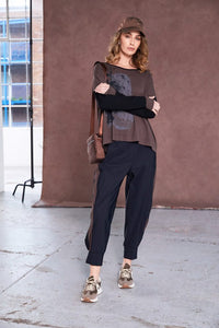 NAYA NAW25120 Slim leg trouser with cuff detail and contrast panel at sideseams