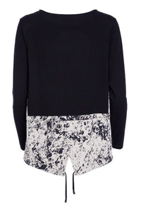 NAYA NAW25314 Mottled print top with contrast front panel and dipped drawstring back