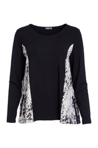 NAYA NAW25314 Mottled print top with contrast front panel and dipped drawstring back