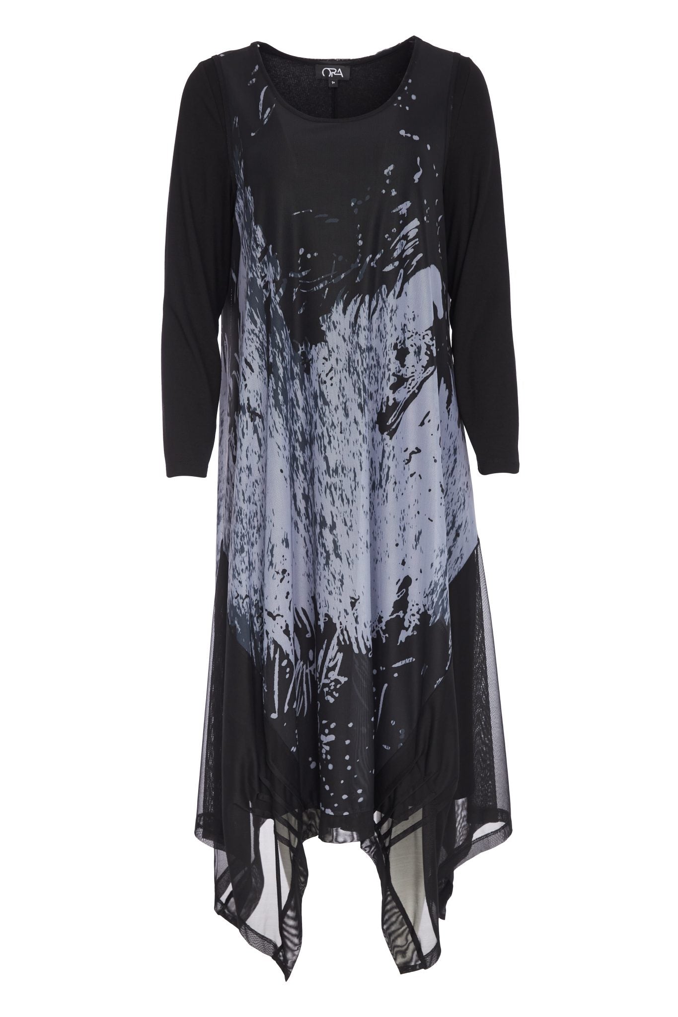 ORA ORW25161 Soft mesh print round neck dress with jersey underdress
