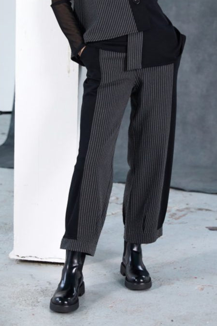 NAYA NAW25219 Stripped trouser with contrast side panels and hem cuff