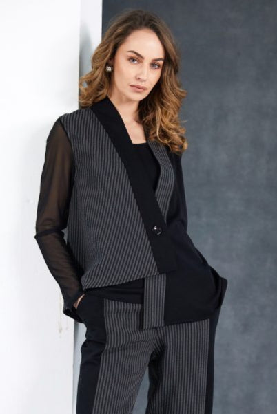 NAYA NAW25328 Stripped angled waistcoat with contrast panels and button closing