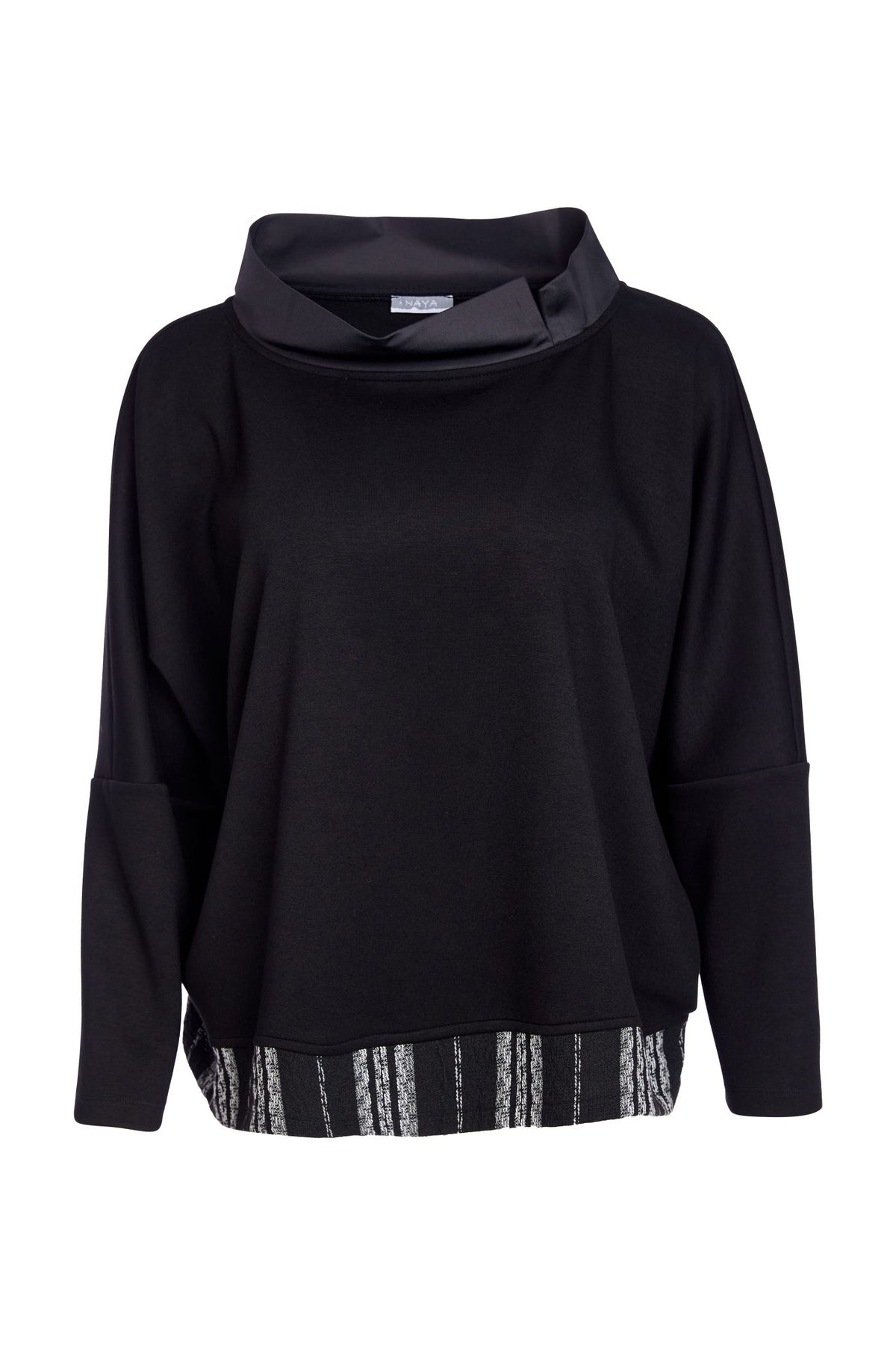 NAYA NAW25340 Mix Top With Cutaway Collar and Stripped Hem Band