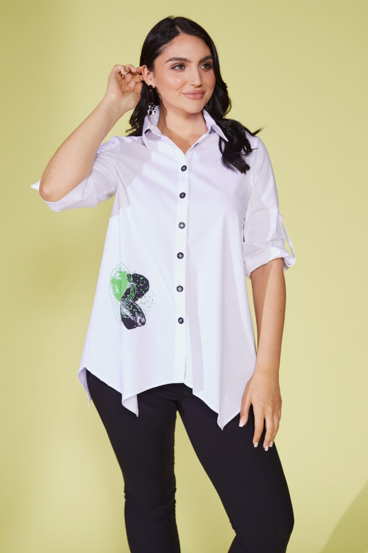 ORS24120 White/Green ORA Placement Print Shirt
