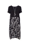 ORS24156 BLACK/WHITE ORA Geometrical print dress/necklace