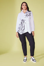 ORS24168 WHITE/BLACK ORA Placement print shirt with tuck detail