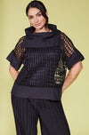 ORS24169 BLACK ORA Open weave top with collar
