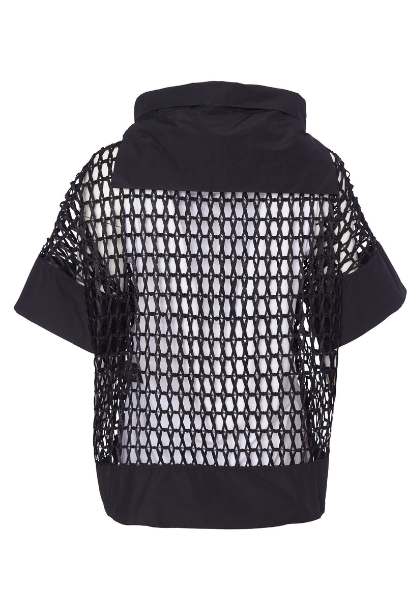 ORS24169 BLACK ORA Open weave top with collar