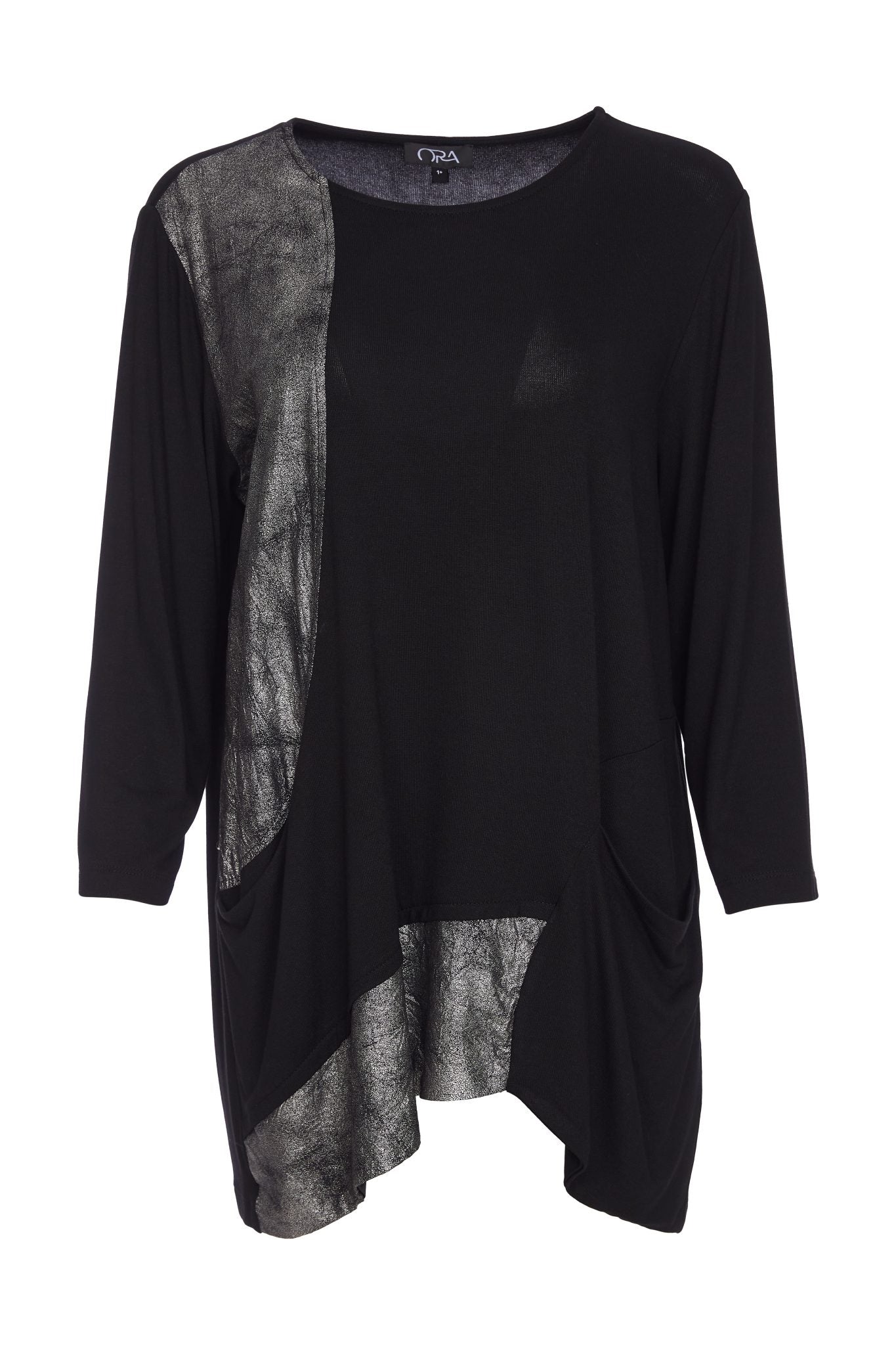 ORA ORW25114 Round neck top with contrast panels and necklace