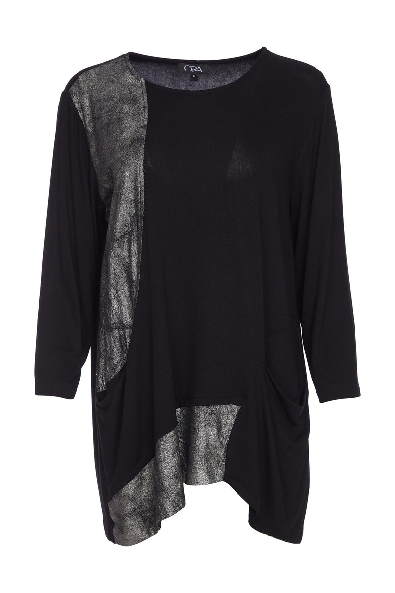 ORA ORW25114 Round neck top with contrast panels and necklace