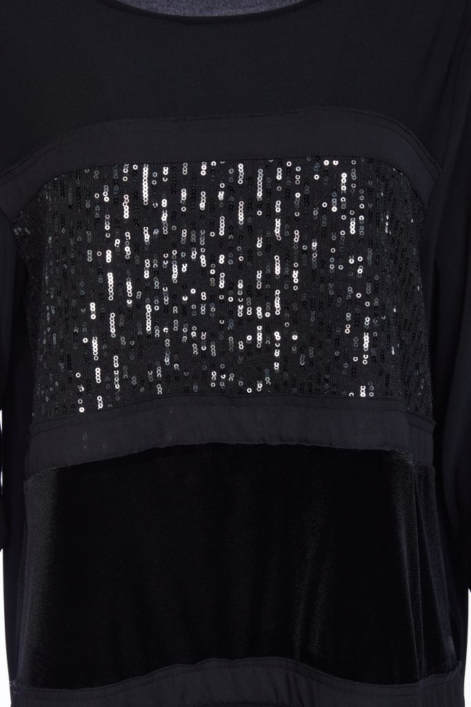 ORA ORW25128 Round neck mix top with sequined panel